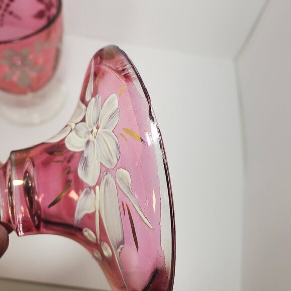 Cranberry Style Glass Lidded Candy Jar with White Hand-Painted Detail - Picture 8 of 9